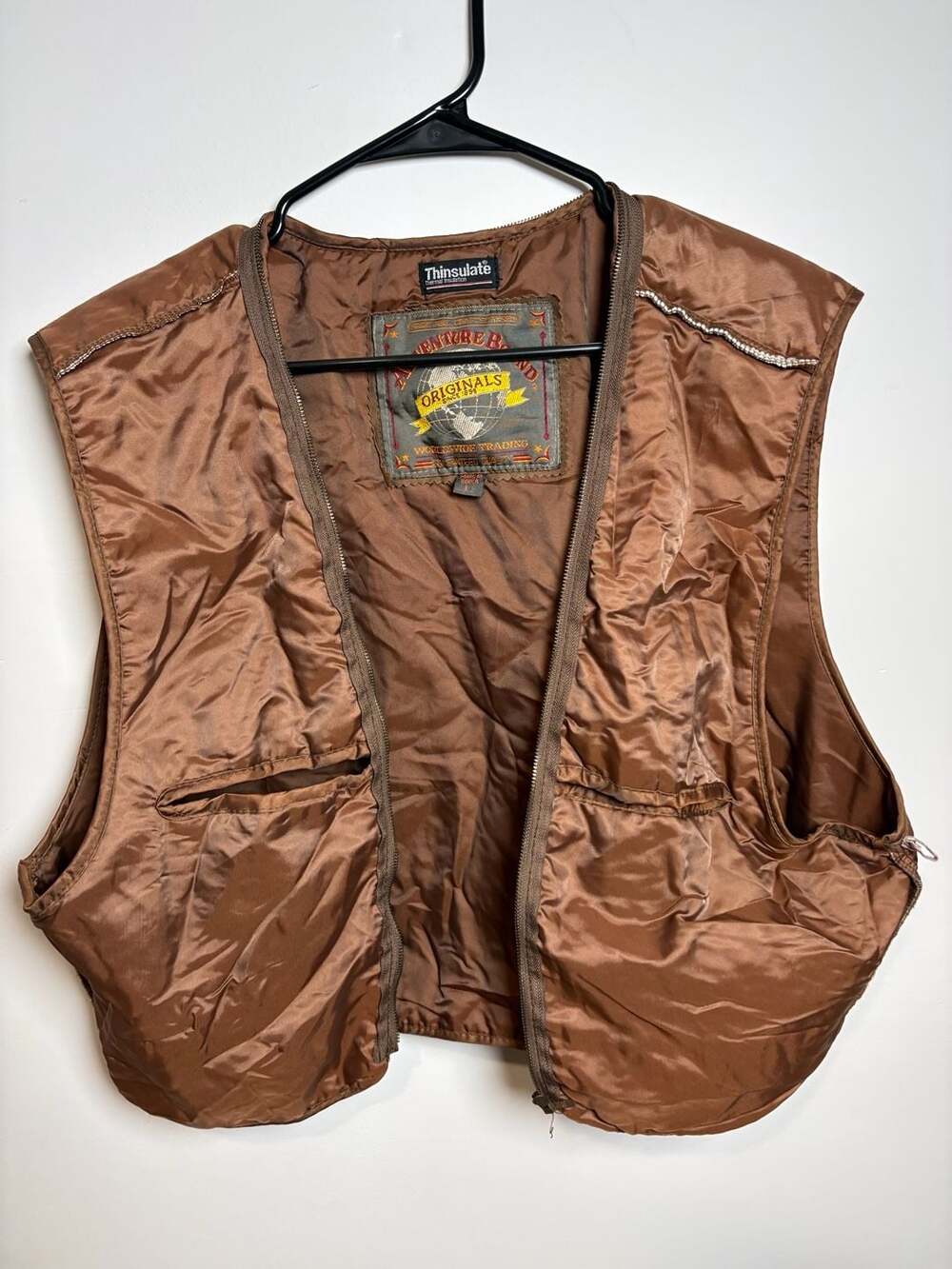 Vintage Adventure Bound Brown Leather Puffer Vest  Thinsulate Insulation Size L
